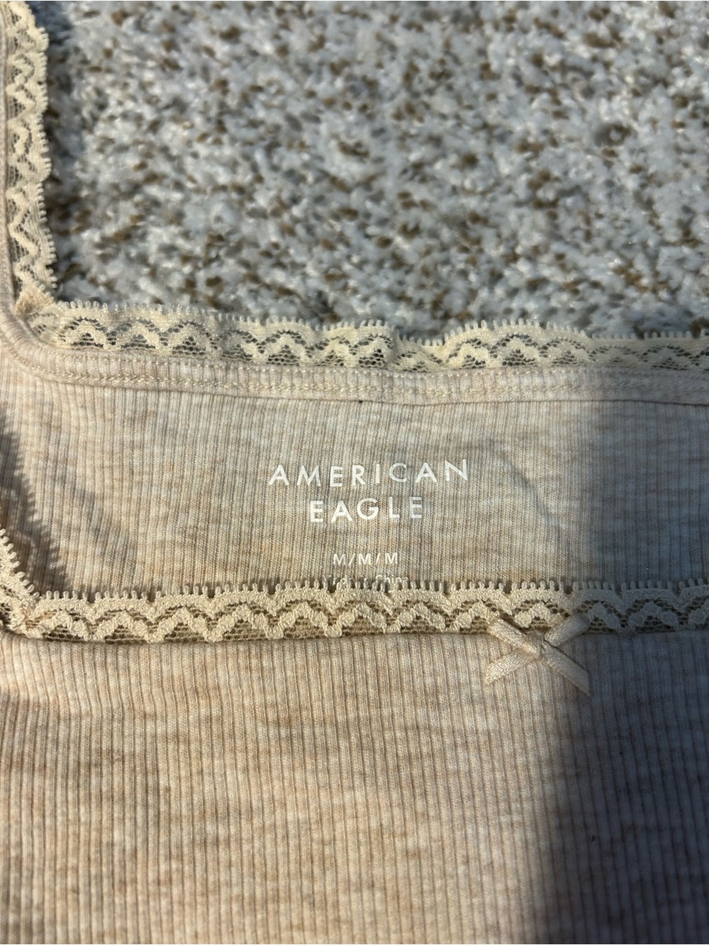 American Eagle Outfitters Cream Ribbed Long Sleeve Square Neck Top - Picture 2 of 2